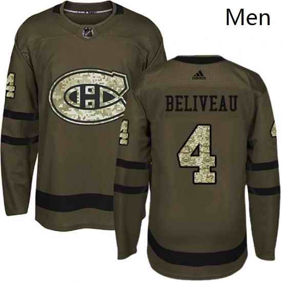 Mens Adidas Montreal Canadiens 4 Jean Beliveau Premier Green Salute to Service NHL Jersey